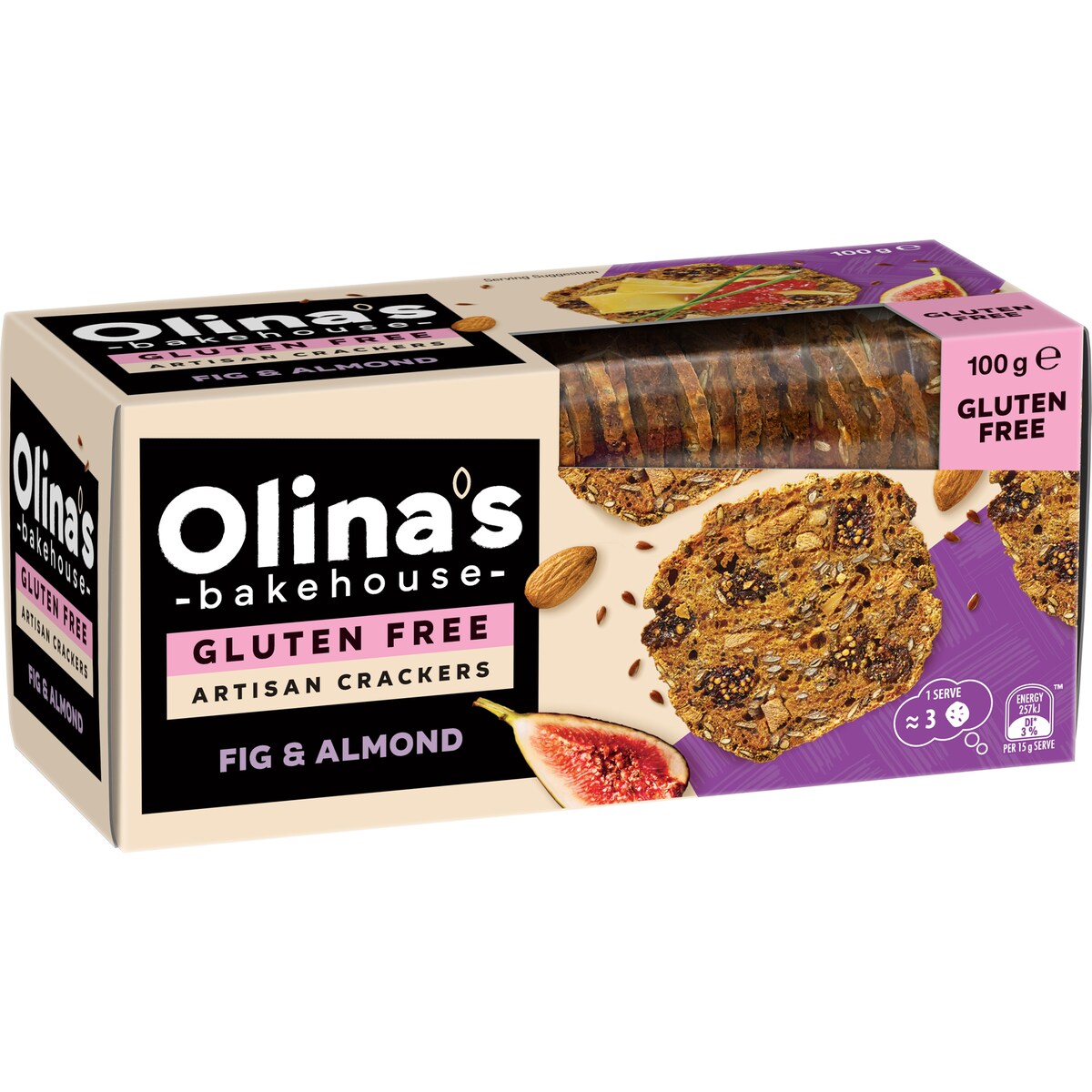 Olina's Bakehouse Gluten Free Fig & Almond Crackers 100g