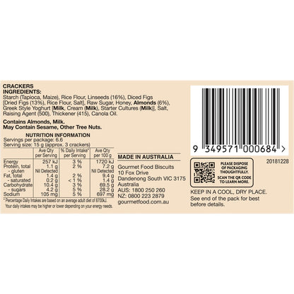 Olina's Bakehouse Gluten Free Fig & Almond Crackers 100g