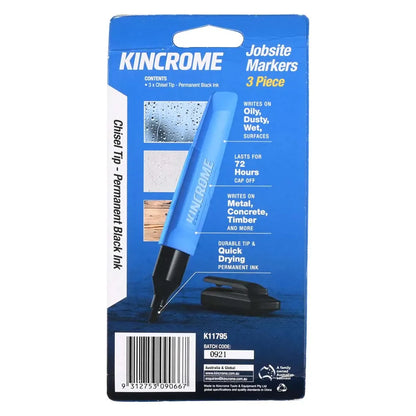 KINCROME Permanent Marker Chisel Tip Black 3 Pack K11795