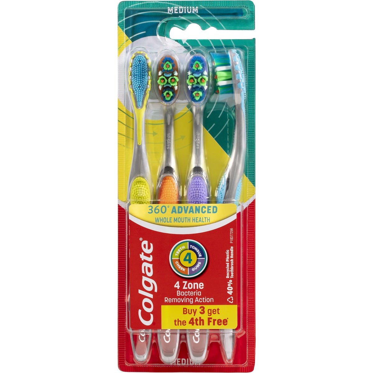 Colgate Toothbrush 360 Advanced Medium 4 pack