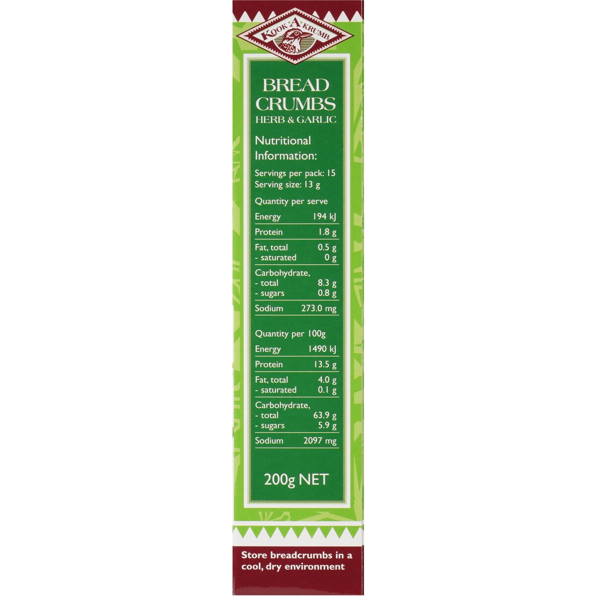 Kook A Krumb Breadcrumbs Herb And Garlic 200g