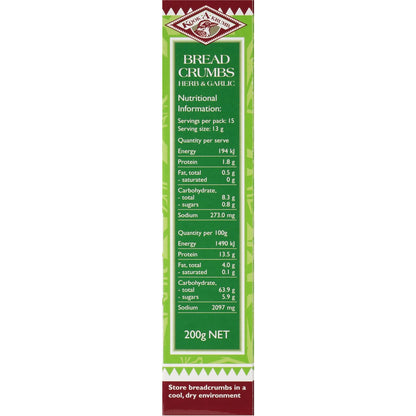 Kook A Krumb Breadcrumbs Herb And Garlic 200g