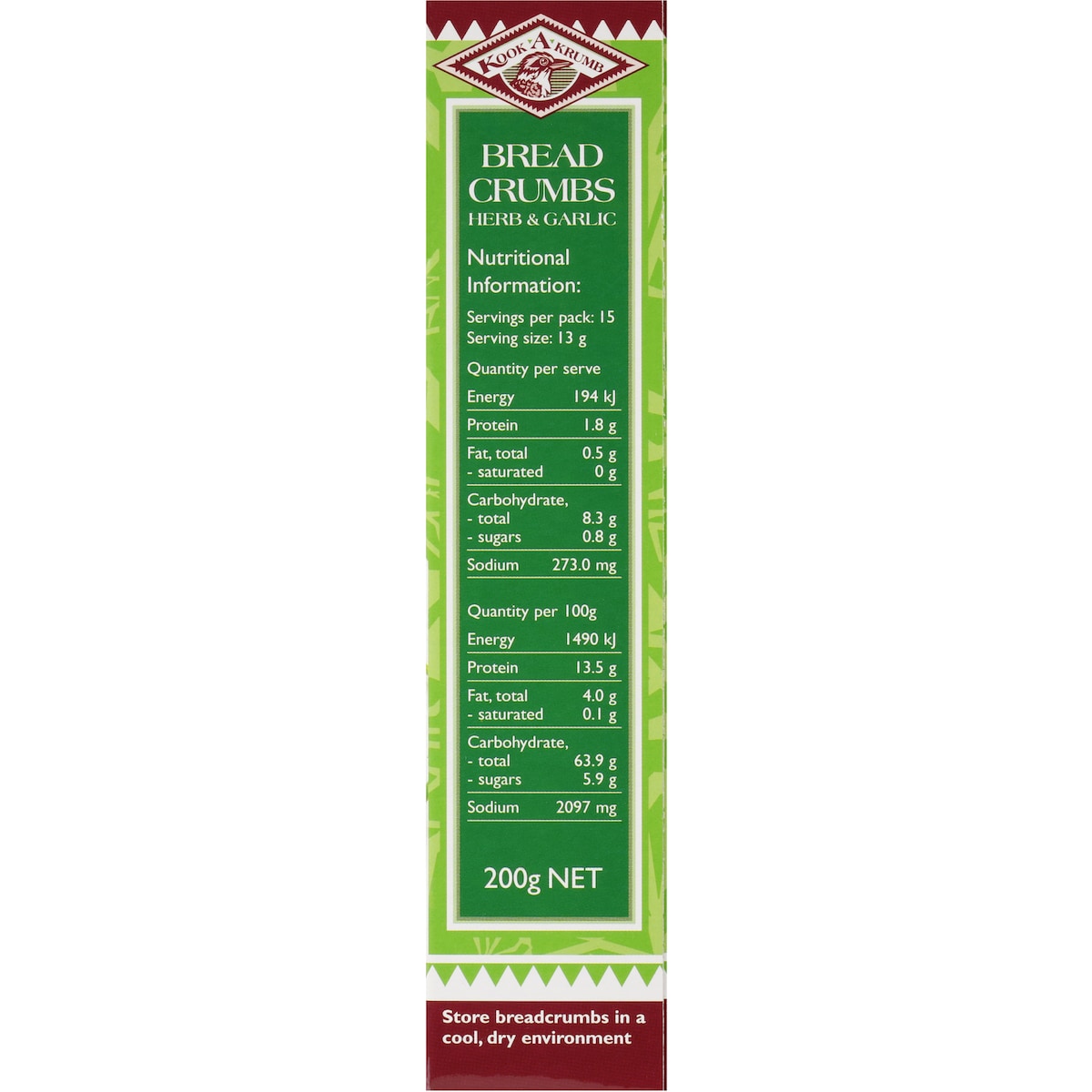 Kook A Krumb Breadcrumbs Herb & Garlic 200g