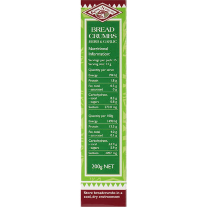 Kook A Krumb Breadcrumbs Herb & Garlic 200g