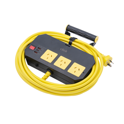 Click Cord Wall Mountable Power Board - 10m - 3 Outlet