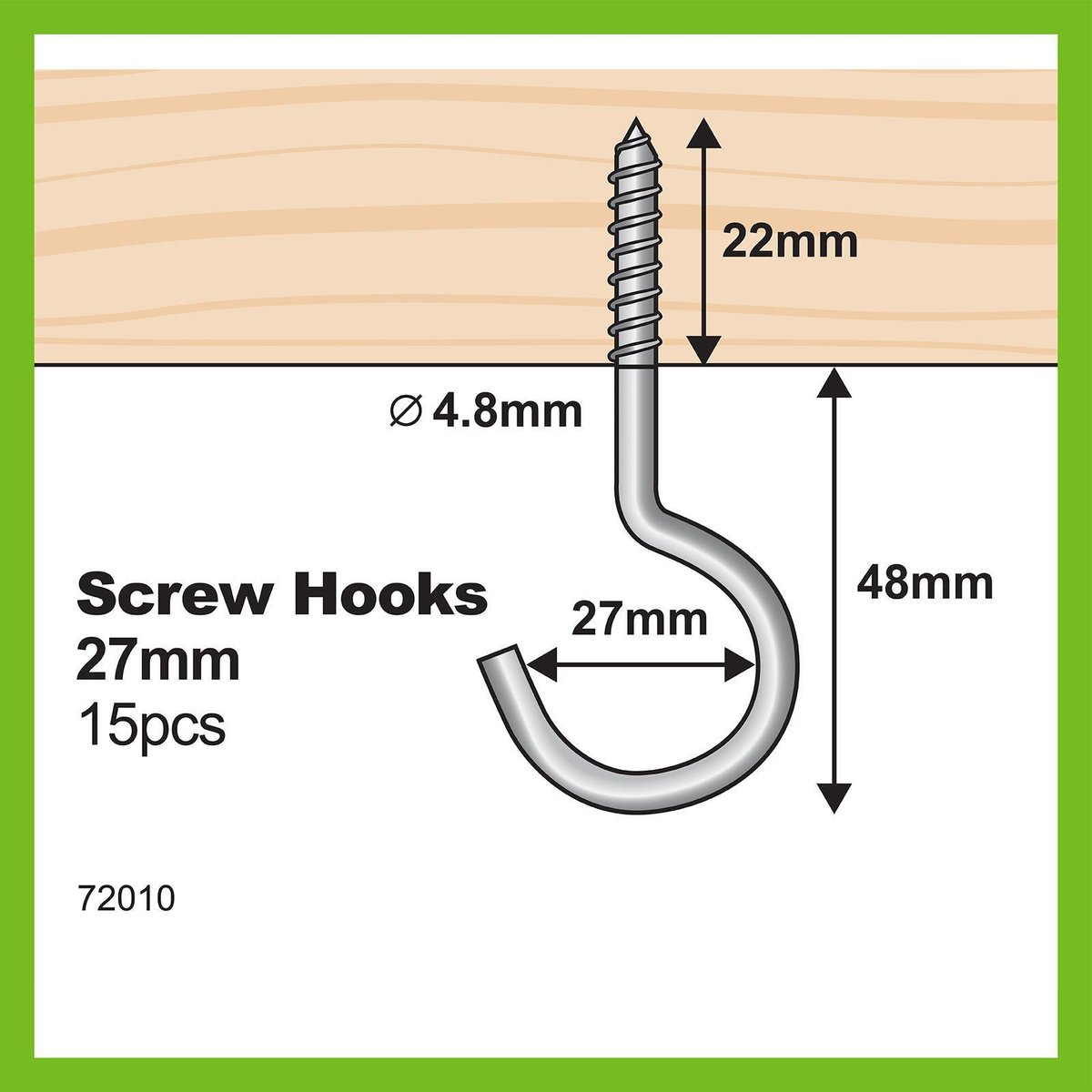 Everhang Zinc Plated Square Hook 15 Pack - 70mm x 4.8mm - Silver