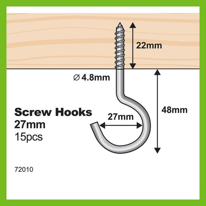 Everhang Zinc Plated Square Hook 15 Pack - 70mm x 4.8mm - Silver
