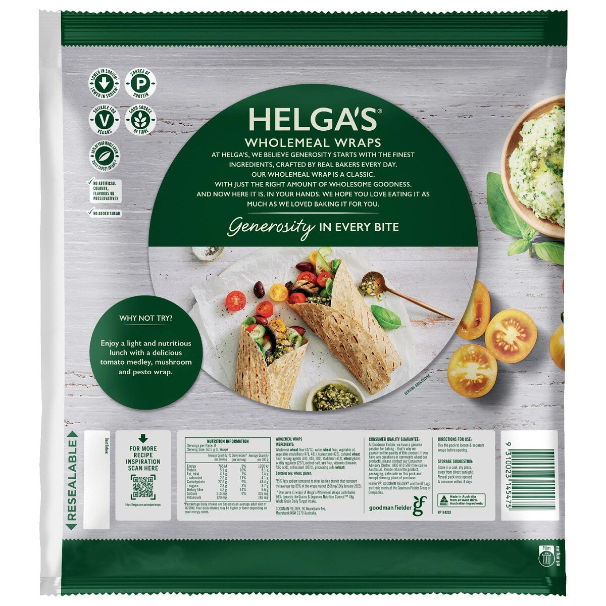 Helgas Traditional Wholemeal Wraps 8 Pack