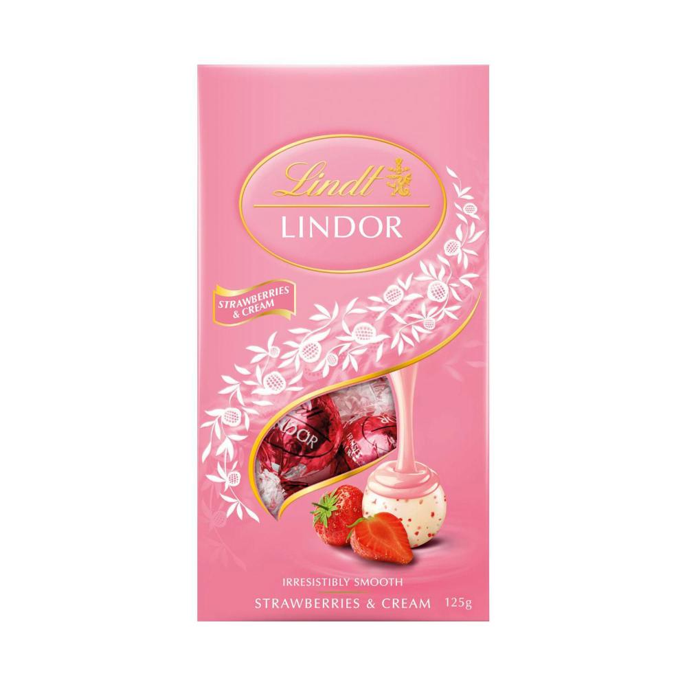 Lindt Lindor Strawberries & Cream White Chocolate Bag - 125g