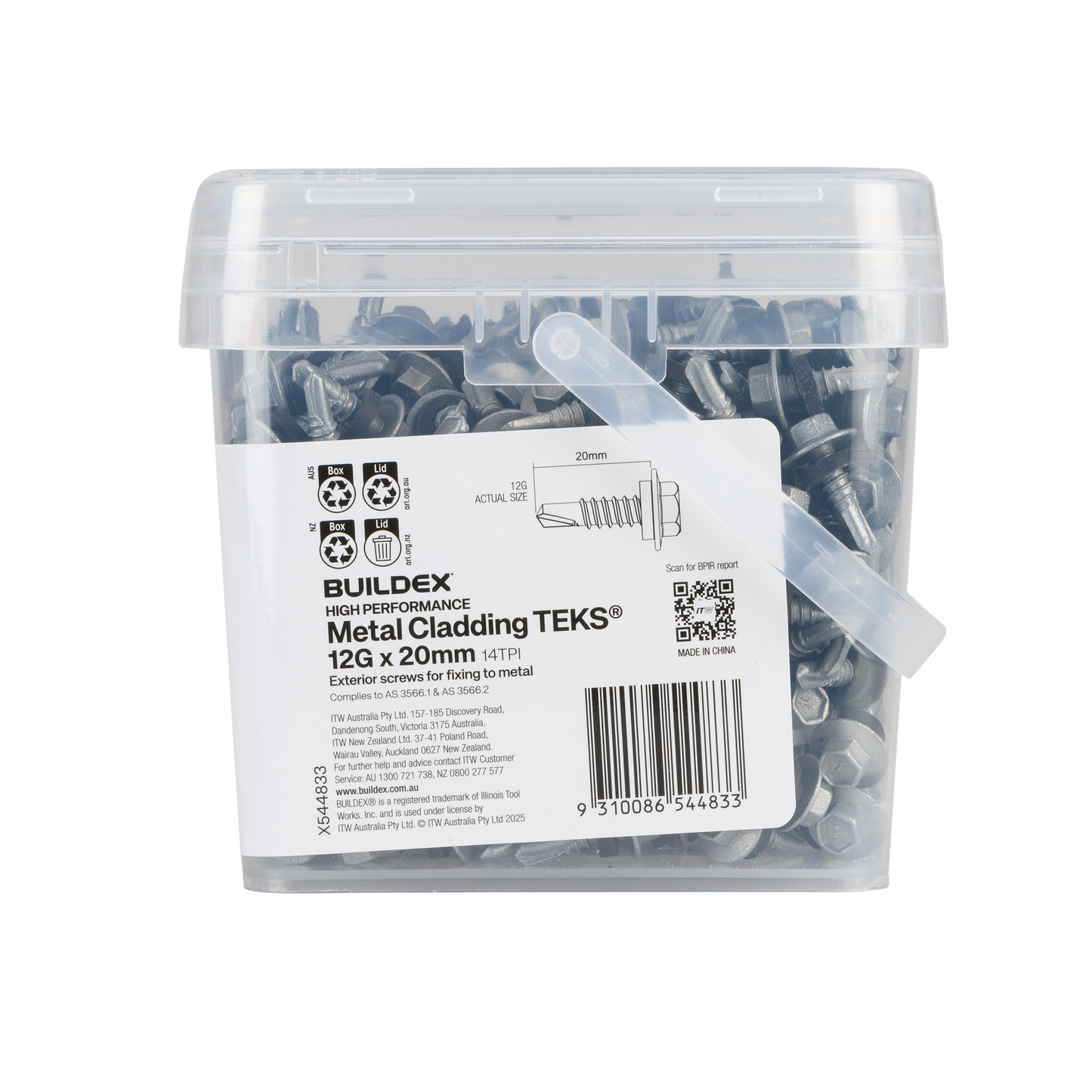 Buildex Cladding Fencing Teks Screws - 12g x 20mm - 500 Pack