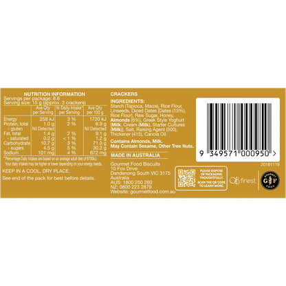 Ob Finest Gluten Free Speciality Crackers Date & Almond 130g