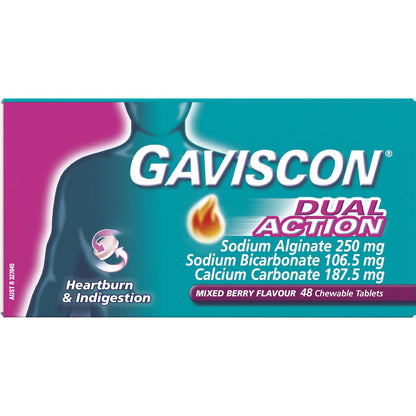 Gaviscon Dual Action Heartburn & Indigestion Mixed Berry Tabs 48 Pack