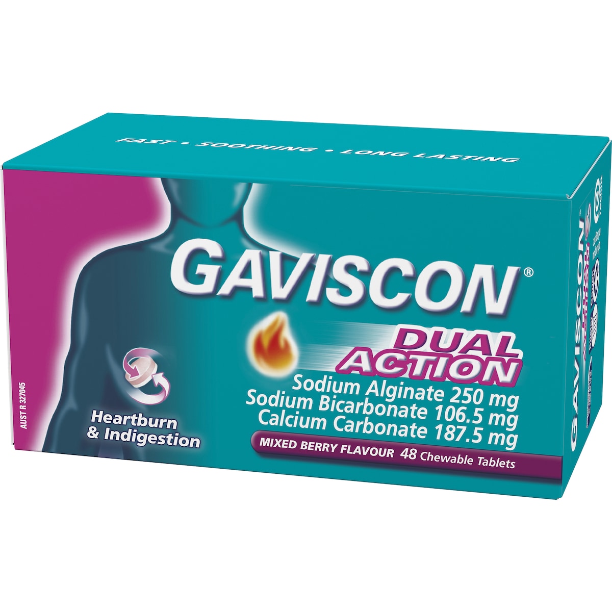 Gaviscon Dual Action Heartburn & Indigestion Mixed Berry Tabs 48 Pack