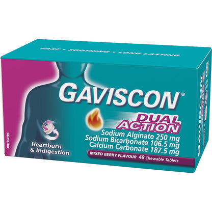 Gaviscon Dual Action Heartburn & Indigestion Mixed Berry Tabs 48 Pack
