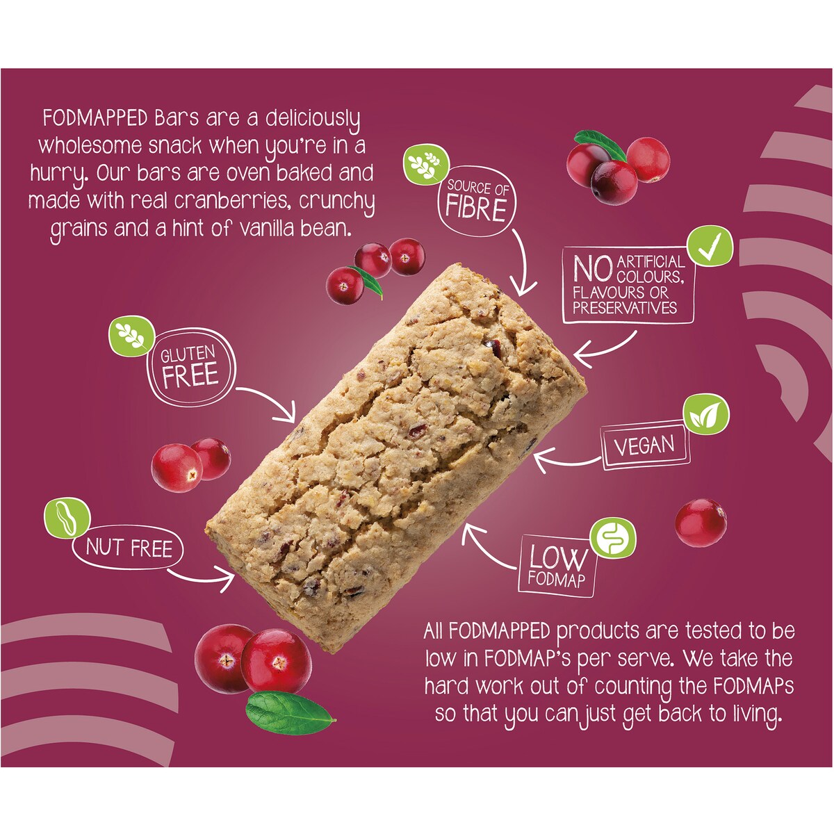 Fodmapped For You Oven Baked Bars Cranberry Vanilla 210g