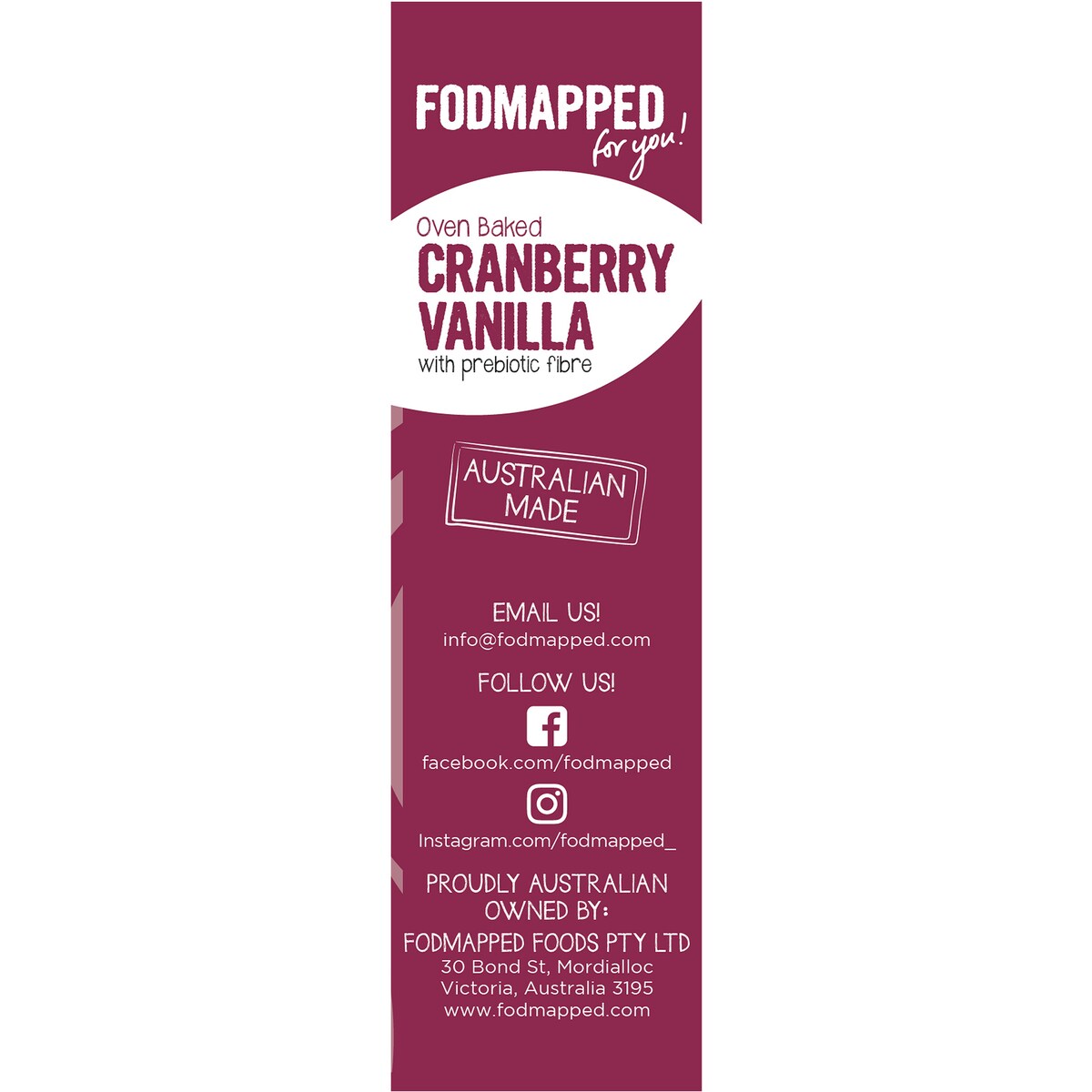 Fodmapped For You Oven Baked Bars Cranberry Vanilla 210g