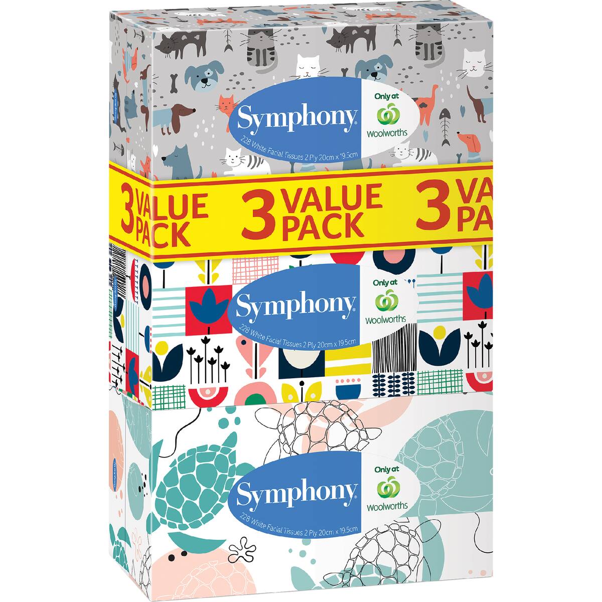 Symphony Facial Tissues White 228ss 3 Pack