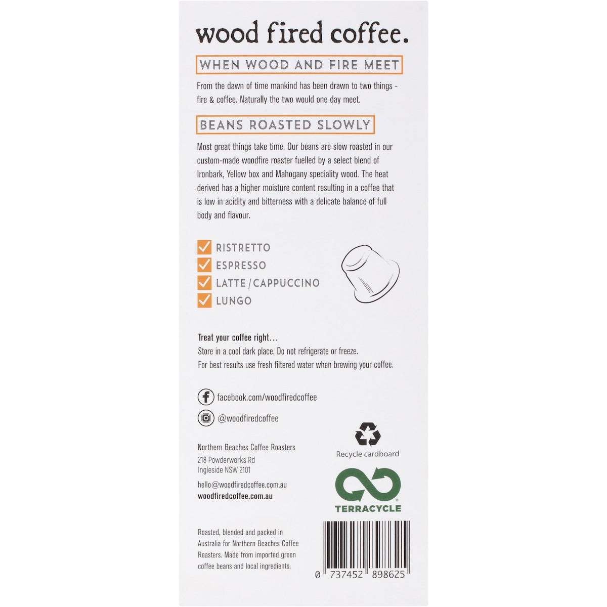 Northern Beaches Coffee Roasters Wood Fired Coffee Nespresso Compatible Capsules 10 Pack