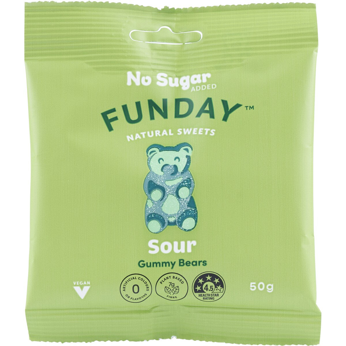Funday Natural SweetsNo Sugar Added Vegan Lollies Sour Gummy Bears 50g