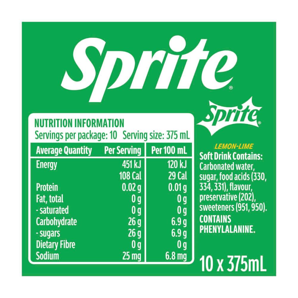 Sprite Lemonade Soft Drink 10x375ml - 10 pack