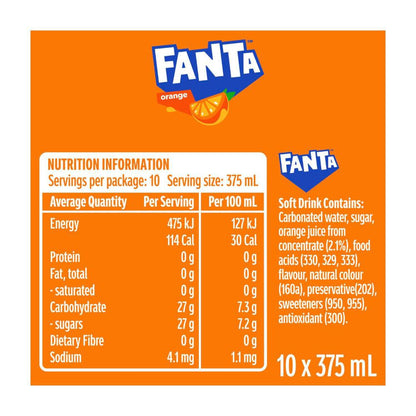 Fanta Orange Soft Drink 10x375ml - 10 pack