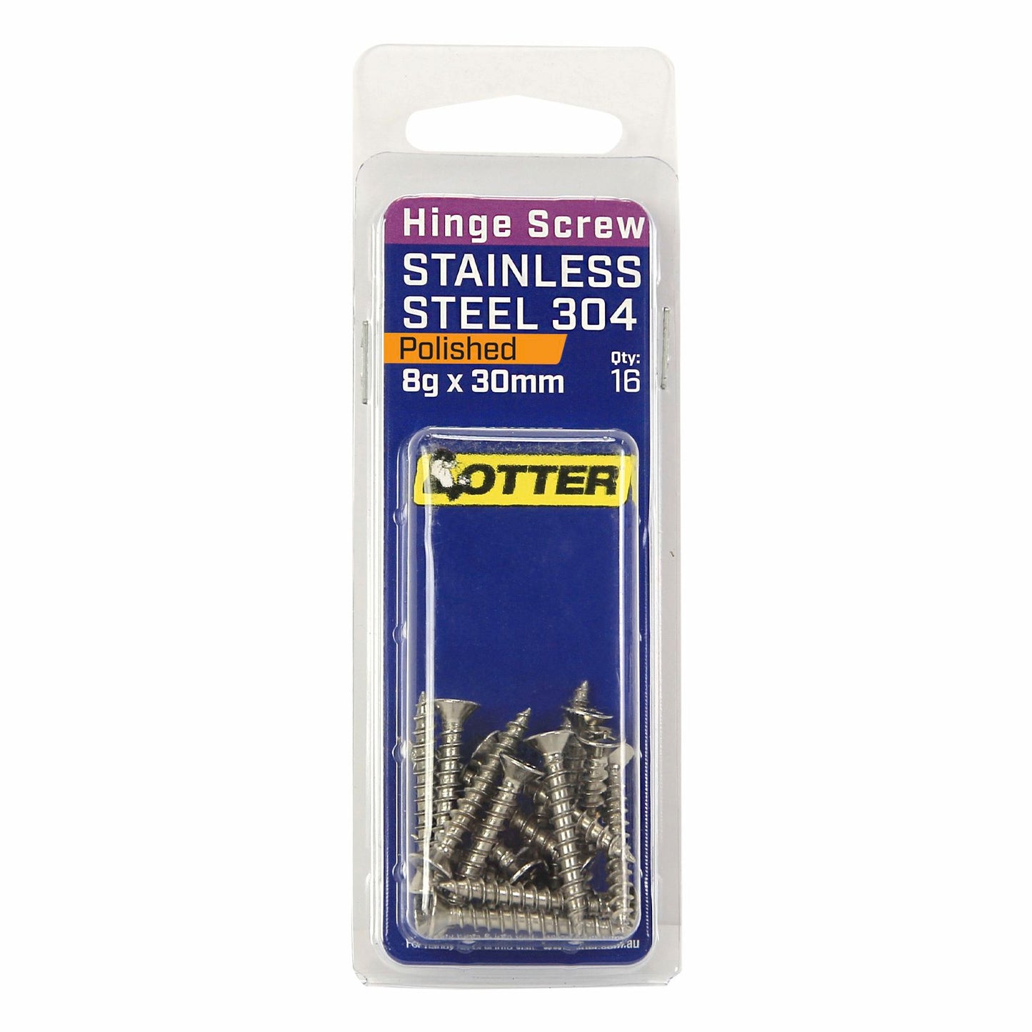 Otter Polished Stainless Steel Hinge Screws - 8 x 30mm - 16 Pack