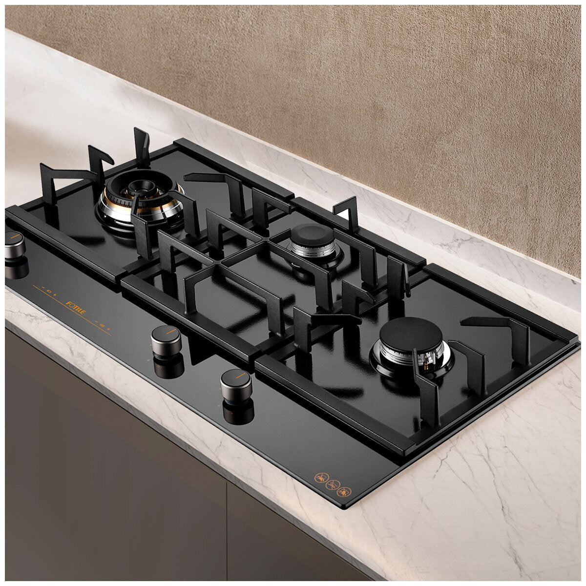 Fotile 3 Burner Glass Cooktop GLG90305 Black Silver Tempered Glass