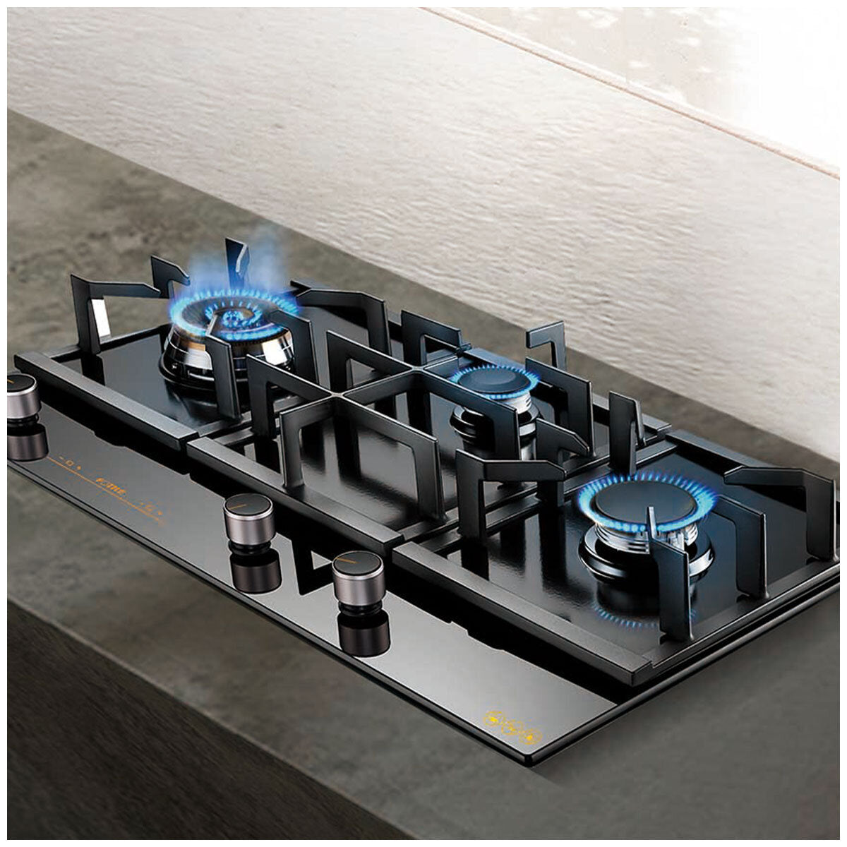 Fotile 3 Burner Glass Cooktop GLG90305 Black Silver Tempered Glass