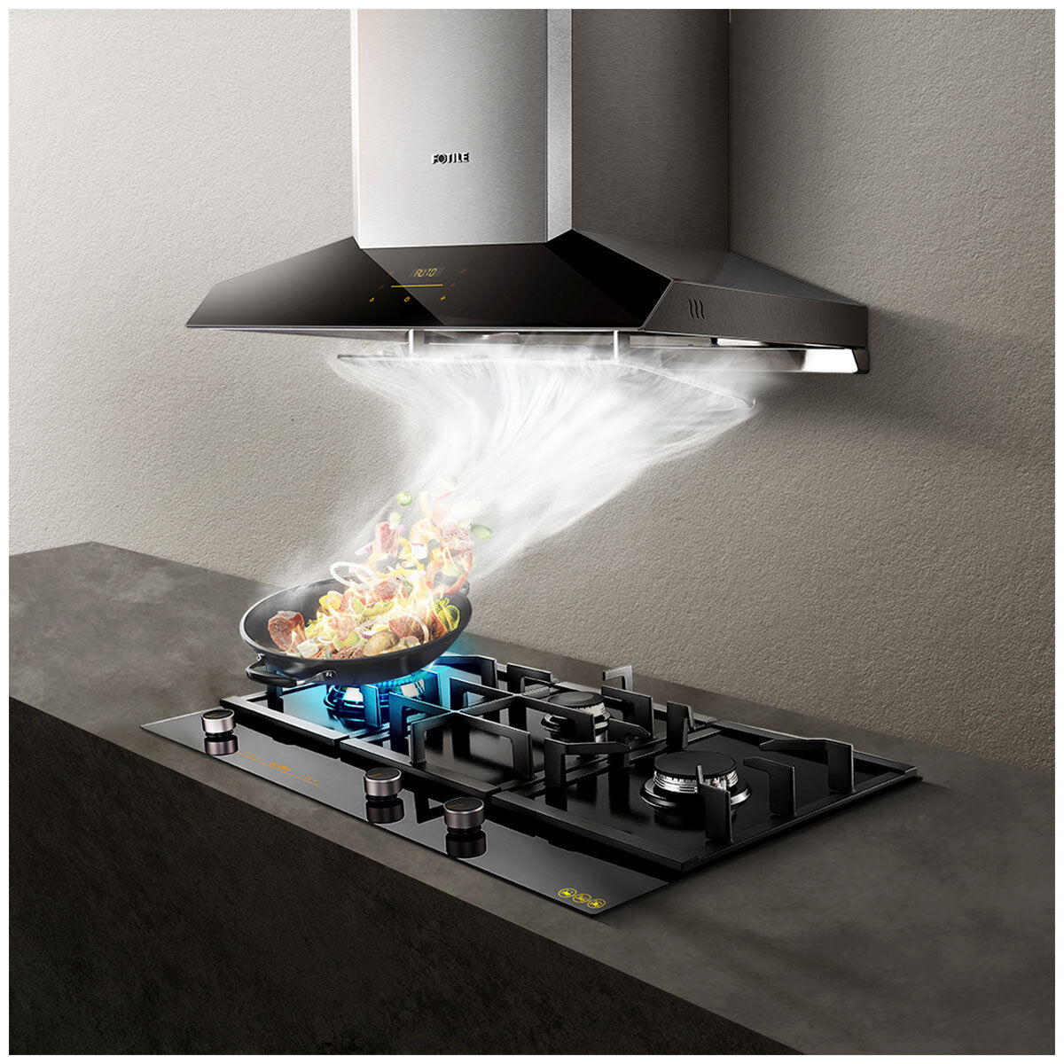 Fotile 3 Burner Glass Cooktop GLG90305 Black Silver Tempered Glass