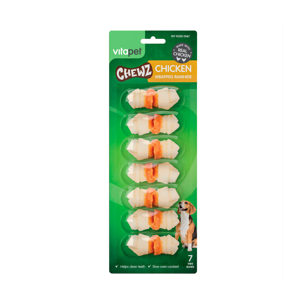 Vitapet Chicken Wrapped Rawhide Mini Bones - 7 pack