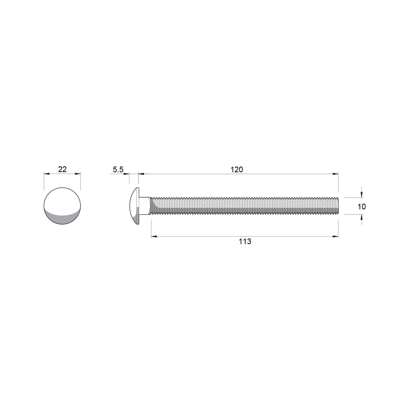 Zenith Stainless Steel 304 Cup Head Bolts & Nuts - M10 x 120mm - 12 Pack