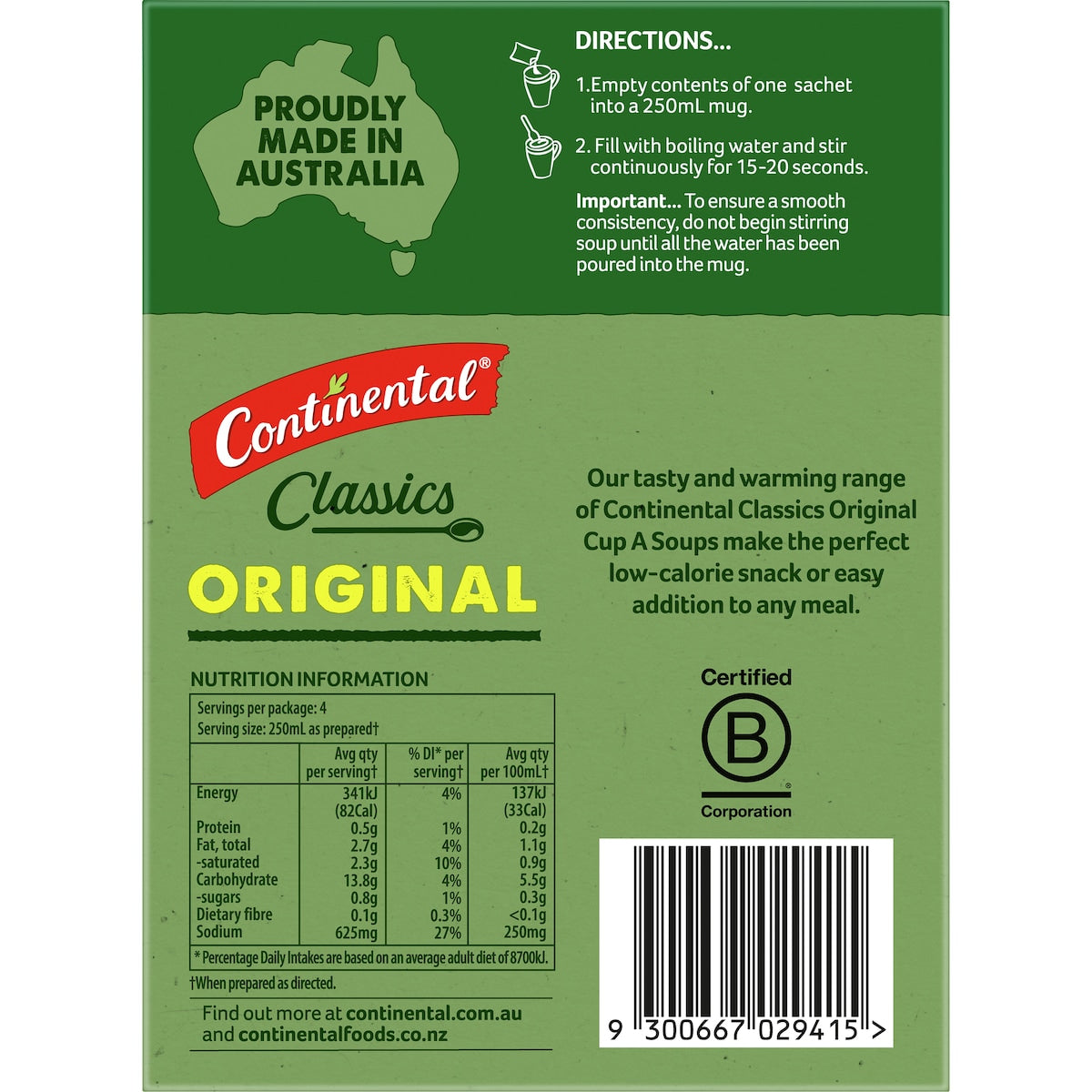 Continental Classics Cup A Soup Original Cream Of Mushroom Soup 70g
