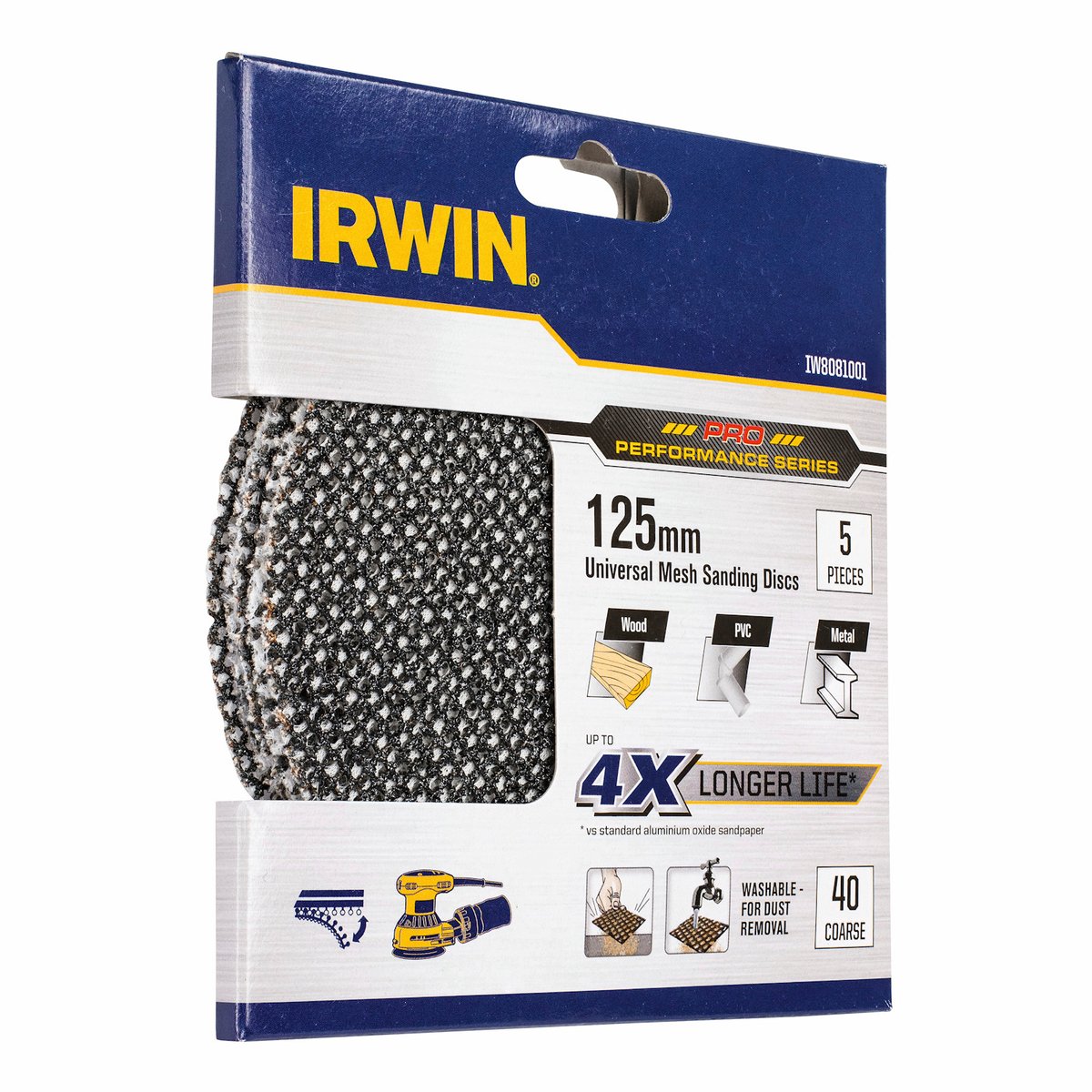 Irwin Orbital Sanding Disc - 125mm - Silicon Carbide - 40 Grit - 5 Pack