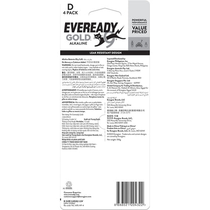 Eveready Gold D Alkaline Batteries 4 Pack