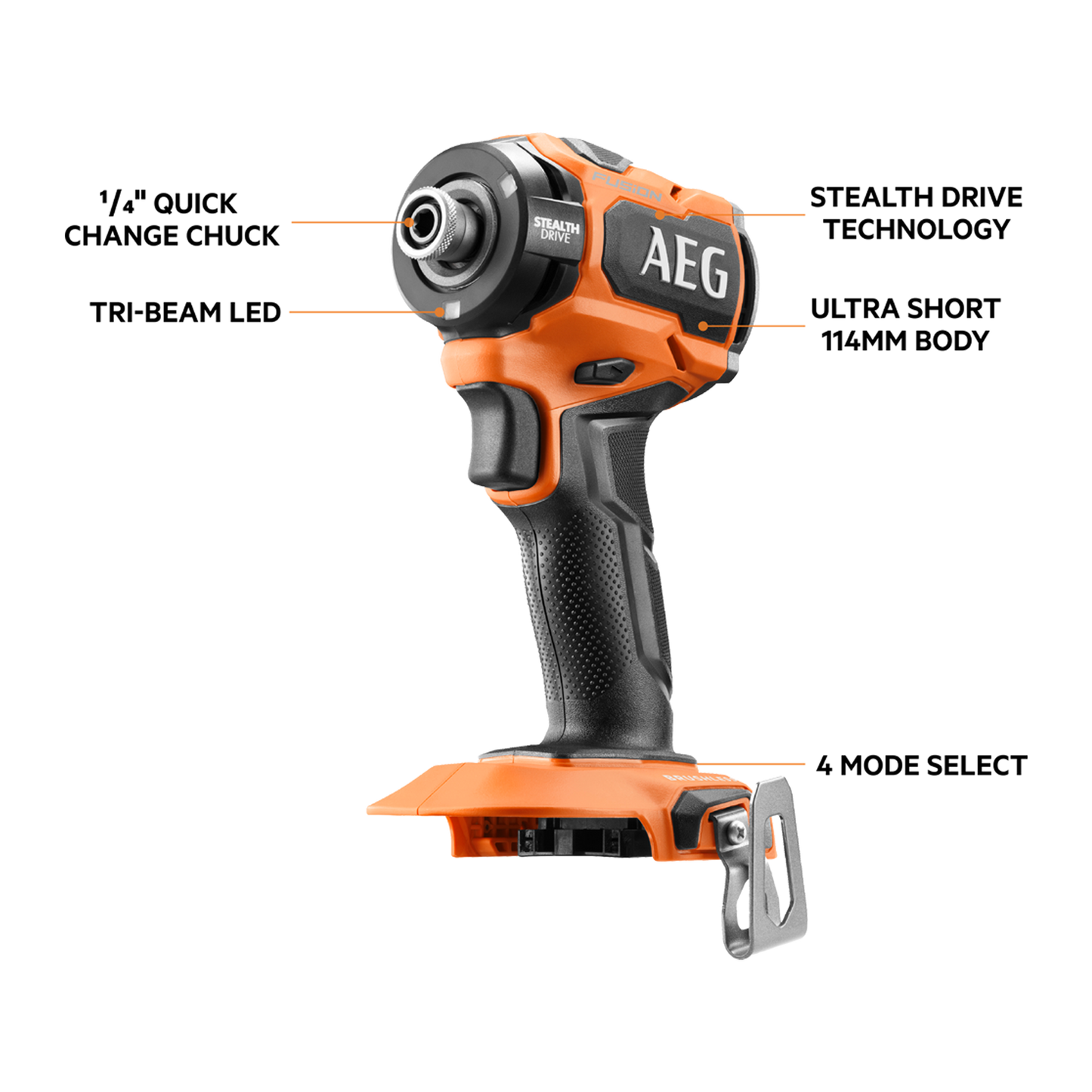AEG Fusion Stealth Impact Driver - 18V - 114mm - Skin Only