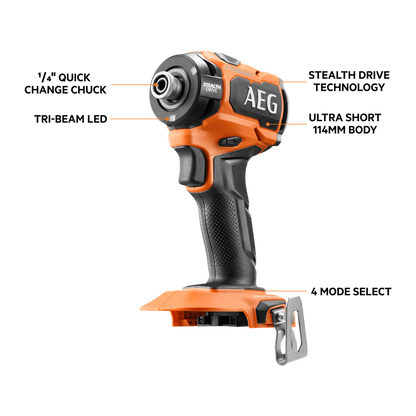 AEG Fusion Stealth Impact Driver - 18V - 114mm - Skin Only