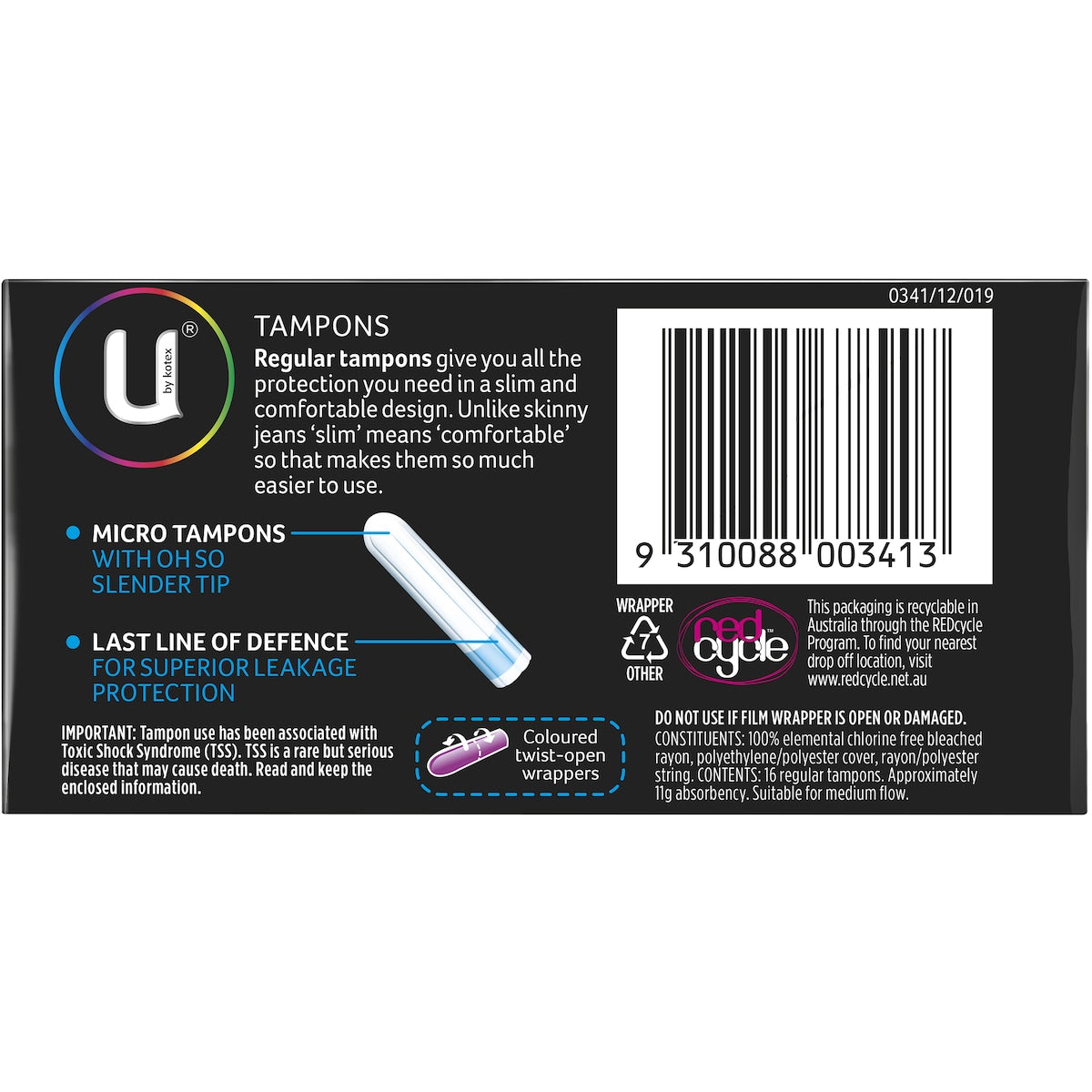 U By Kotex Tampons Regular 16 Pack