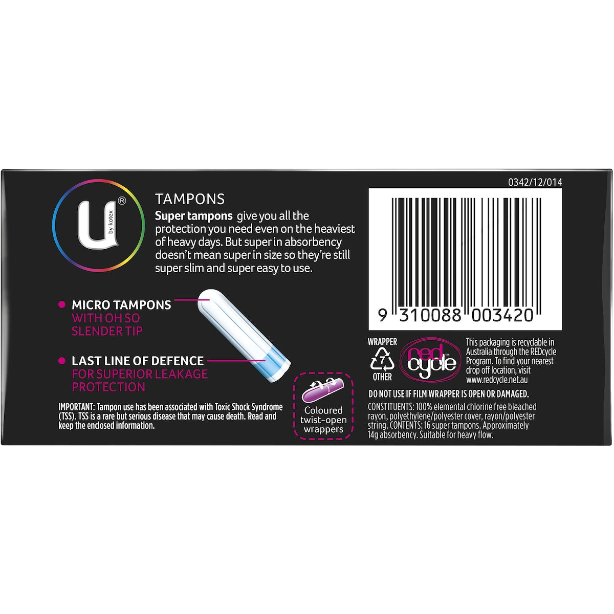 U By Kotex Tampons Super 16 Pack