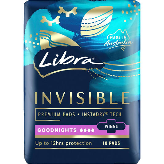 Libra Invisible Pads Goodnights With Wings 10 Pack