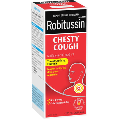 Robitussin Chesty Cough Oral Liquid For Chest Congestion Raspberry 200ml