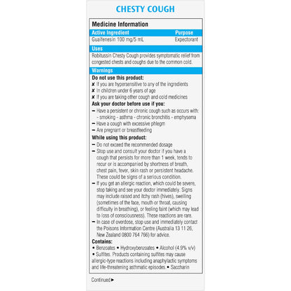 Robitussin Chesty Cough Oral Liquid For Chest Congestion Raspberry 200ml