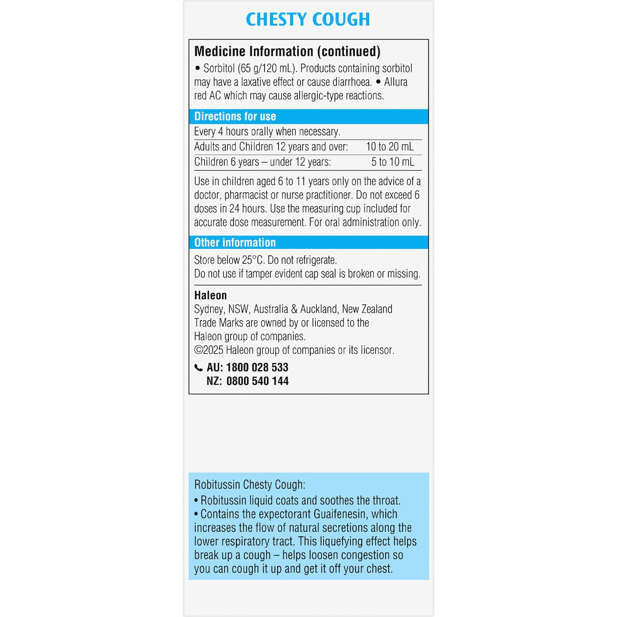 Robitussin Chesty Cough Oral Liquid For Chest Congestion Raspberry 200ml