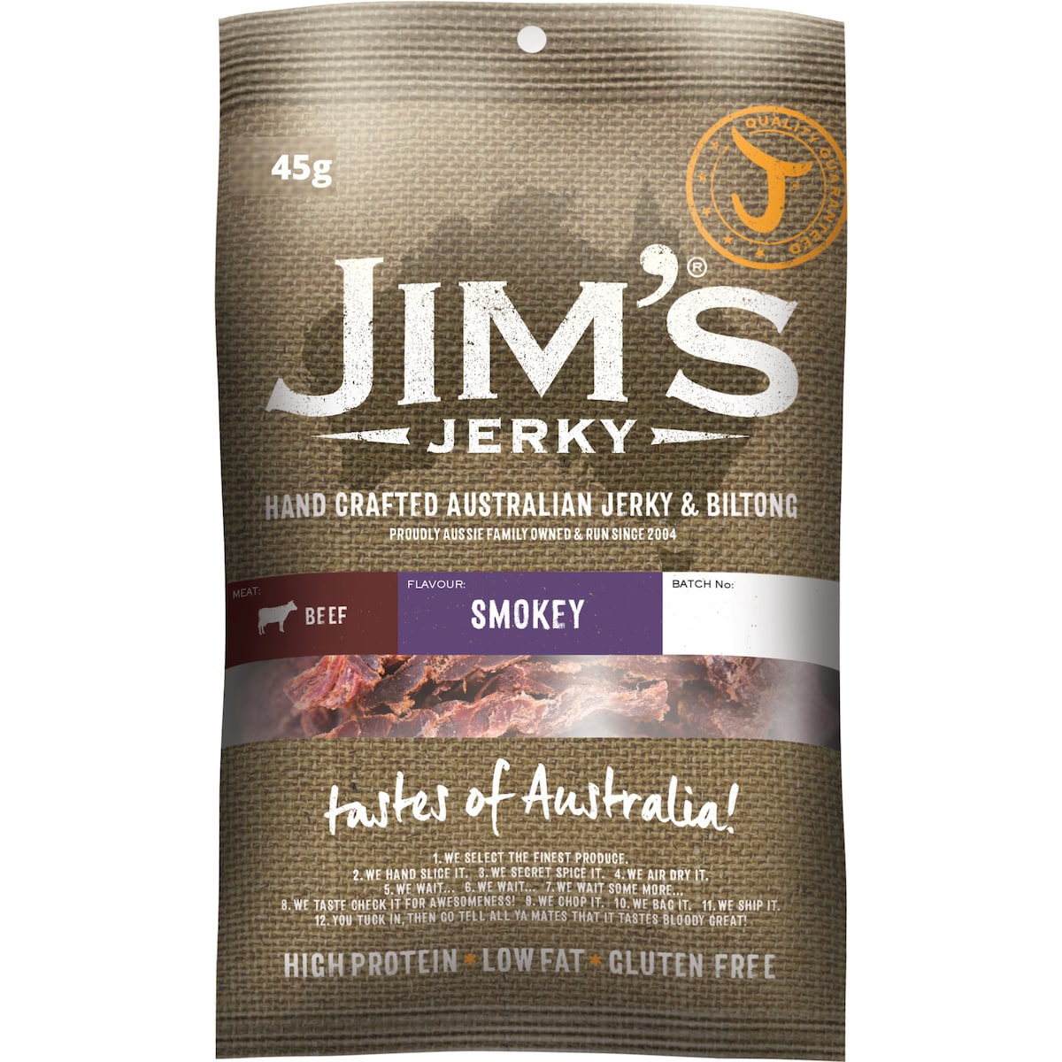 Jims Jerky Smokey Beef 45g