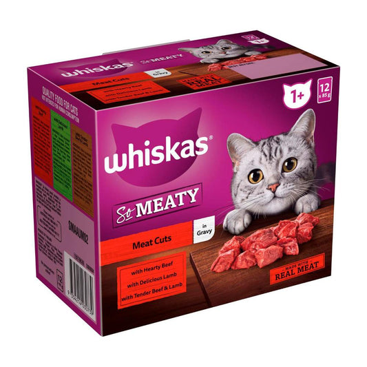Whiskas Adult 1+ Years So Meaty Wet Cat Food With Meat Cuts In Gravy 12x85g Pouch - 12 Pack