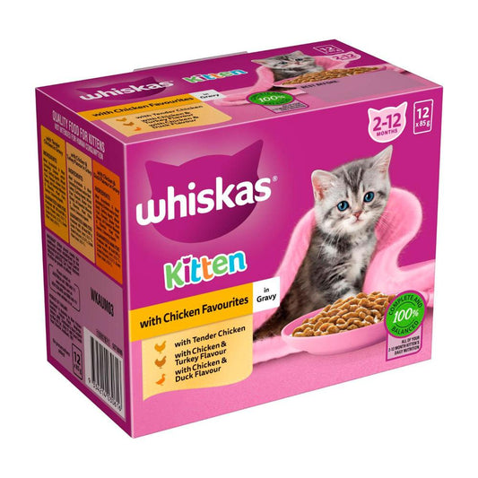 Whiskas Kitten Wet Cat Food With Chicken Favourites In Gravy Pouches 12x85g - 12 pack