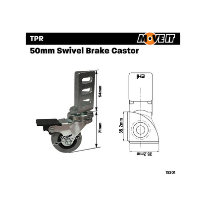 Move It 50mm TPR Swivel Brake Angle Plate Castor 2 Pack 40kg