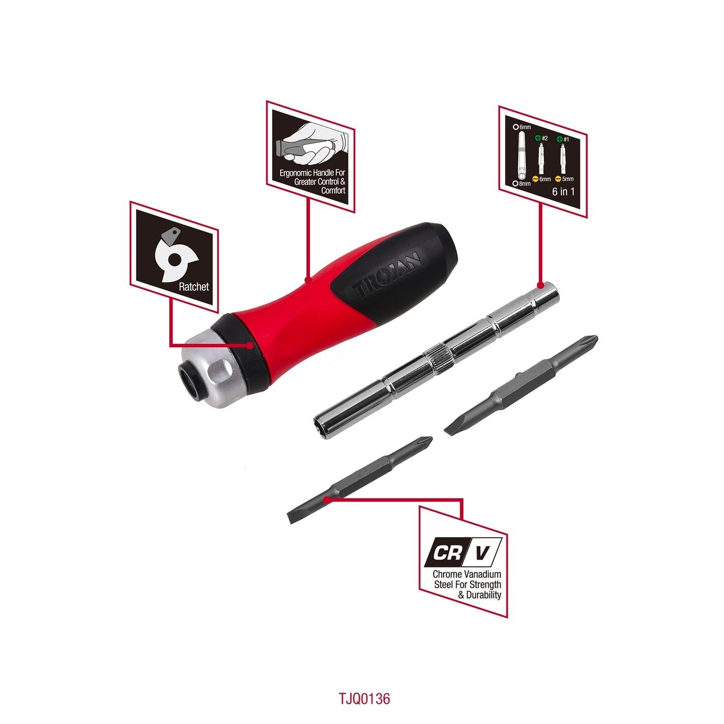 Trojan Ratcheting Screwdriver - 6 in 1