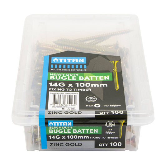 Titan Timber Bugle Batten Screw - 14g x 100mm - Zinc Gold - 100 Pack