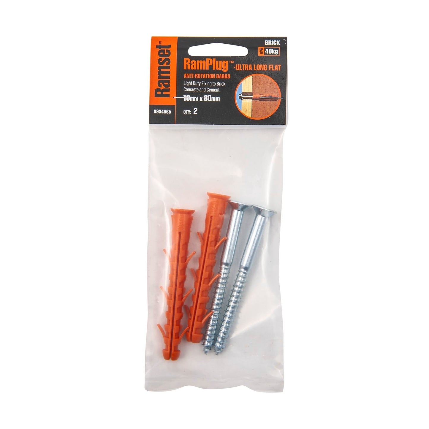 Ramset UltraLong Flat Anchor RamPlug - 10 x 80mm - 2 Pack