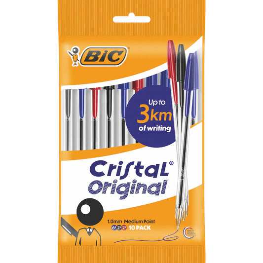 Bic Cristal Original Ballpoint Pen Assorted Colours 10 Pack